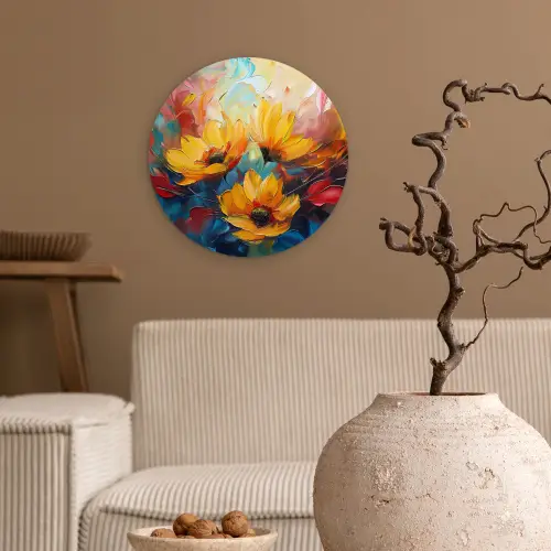 Bloemen - Dahlia - Kunst - Oranje - Watercolor Wandcirkel kunststof plaat 5mm dik klein -sfeer1