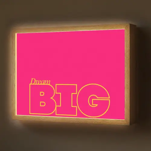 Minimalistisch - Roze - Dream big - Grafisch Light Box met batterij (Wandlamp) middel -z3d_website