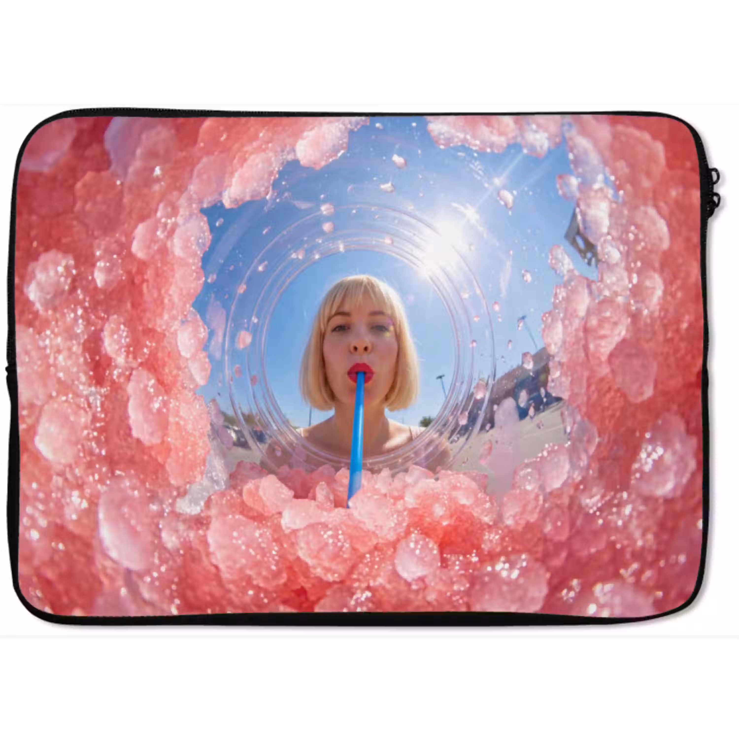 Vrouw - Drank - Zomer - Roze - Blauw laptophoes neopreen klein -zkaufland3dotto