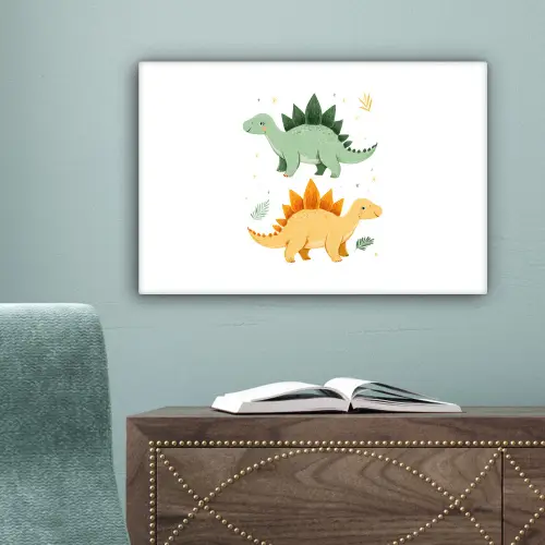 Sterren - Stegosaurussen - Blaadjes - Groen canvas 2cm klein -sfeer4