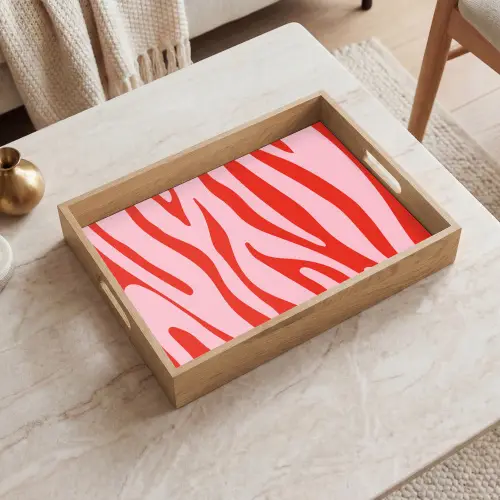 Zebraprint - Roze - Rood - Dierenprint Dienblad Rechthoek middel -sfeer1