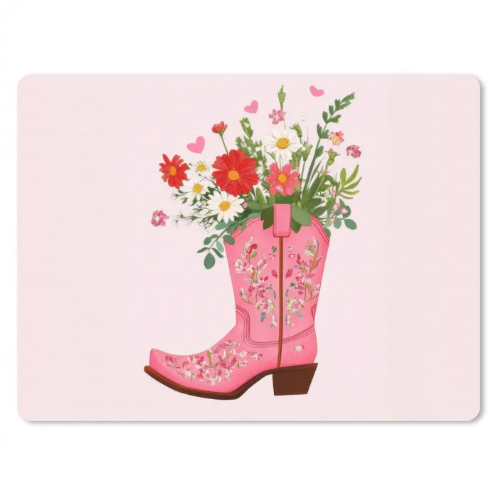 Cowboylaarzen - Roze - Boeket - Bloemen muismat rubber klein -3d