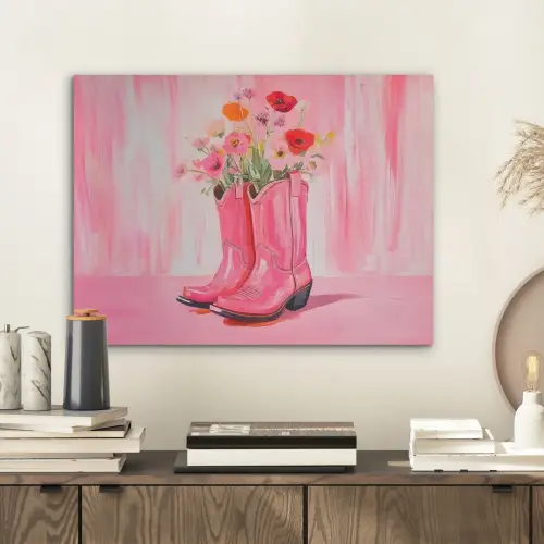 Roze - Bloemen - Cowboy PET vilt klein -sfeer1