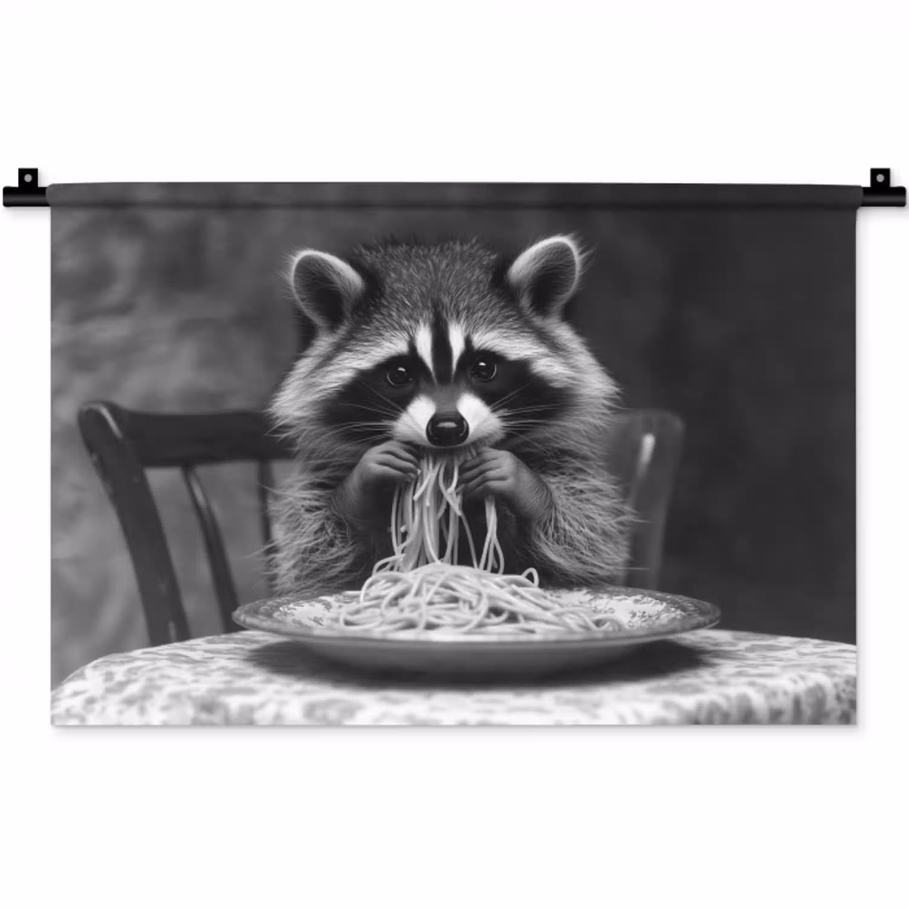 Wasbeer - Cute - Pasta - Tafelkleed - Zwart - Wit Wandkleed katoen klein -zz3d