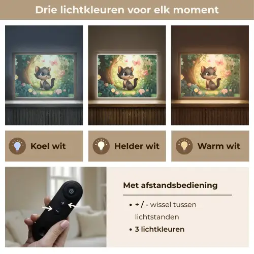 Kat - Zwart - Bos - Vlinders Light Box met batterij (Wandlamp kind) middel -USP_lichtkleurNL