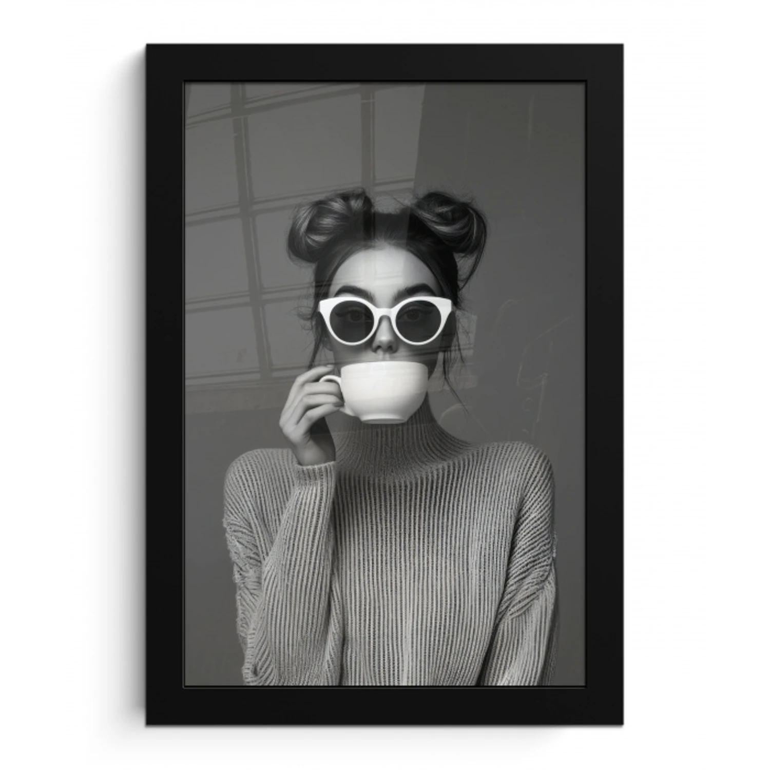 Vrouw - Koffie - Zwart - Wit fotolijst zwart zonder passe partout klein -3d