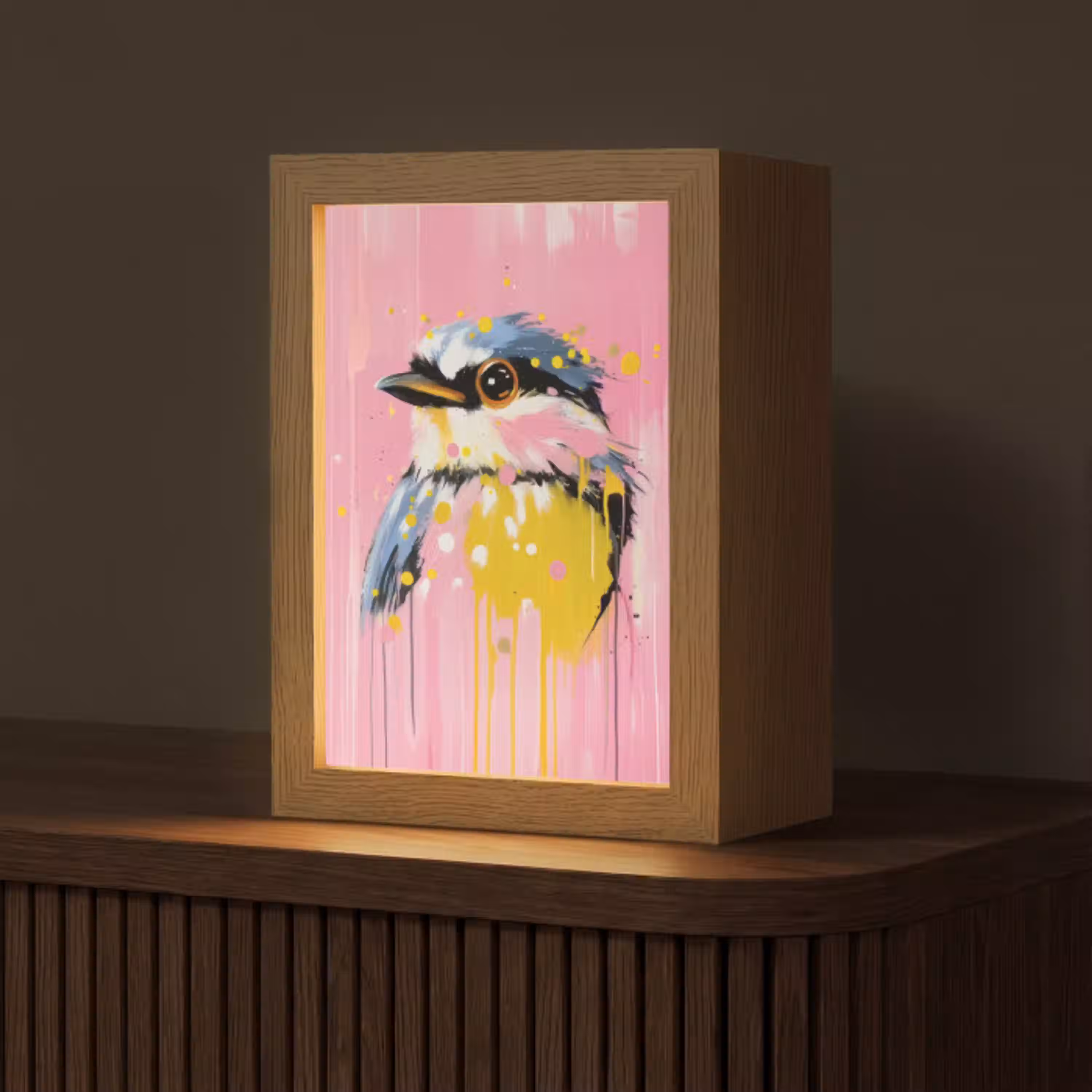 Vogel - Roze - Geel - Blauw Light Box met kabel (Tafellamp) klein -z3d_website