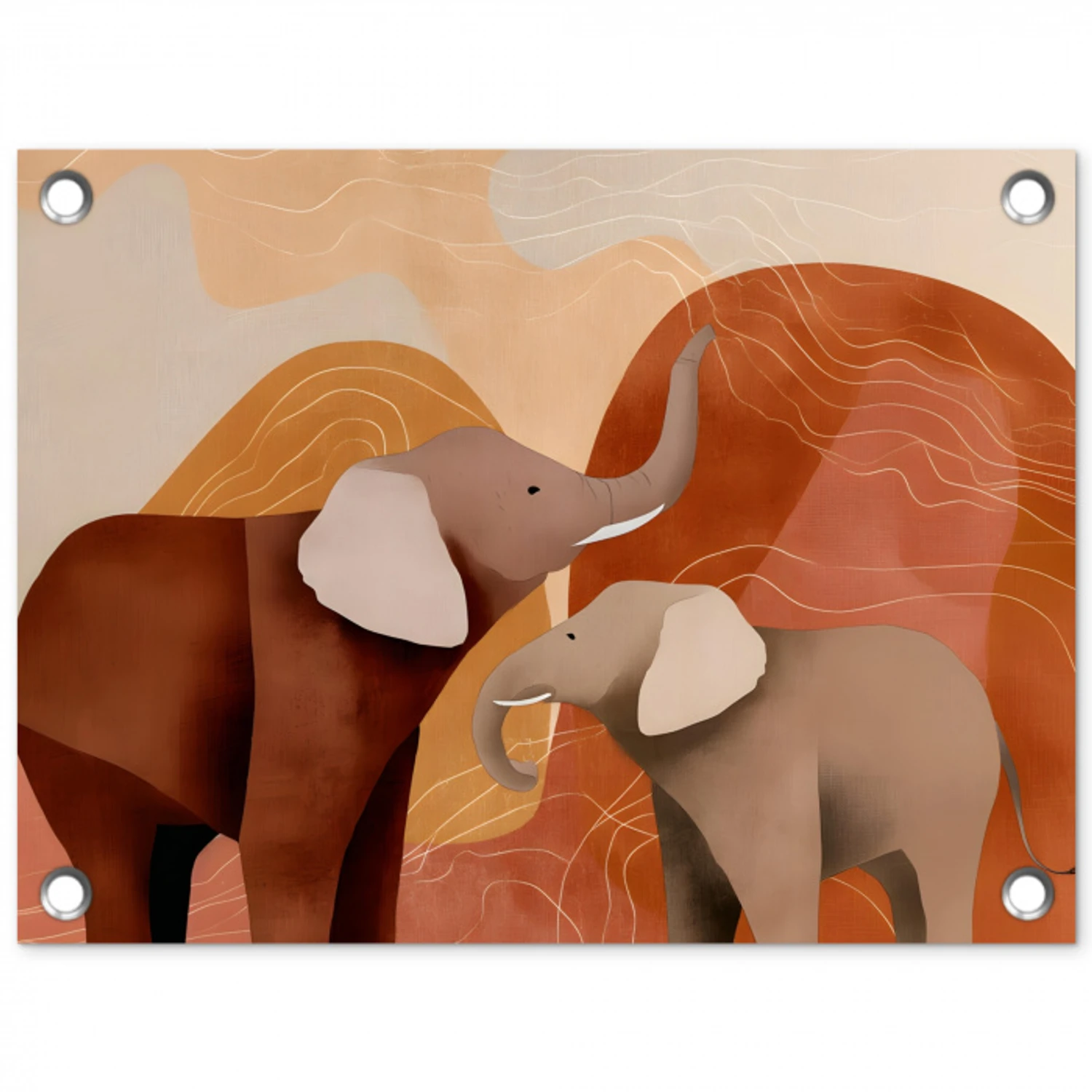 Olifanten - Oranje - Abstract tuinposter los doek klein -3d