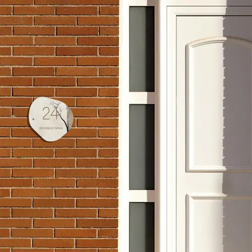 Boomsilhouet beige achtergrond - Klassiek Naambord Organisch middel -sfeer3