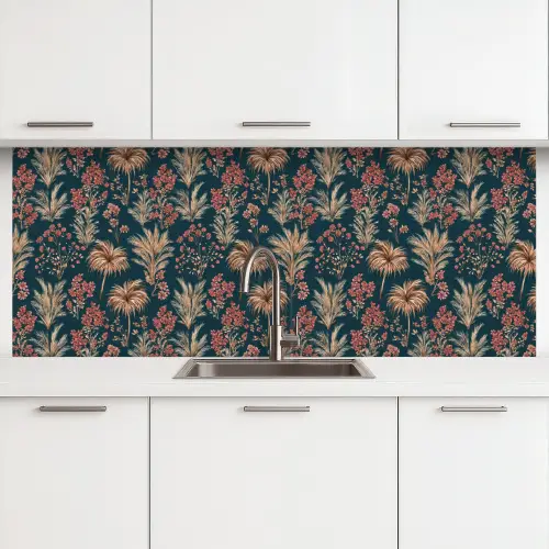 Botanisch - Patroon - Blauw keuken achterwand 2 middel 871 -3d