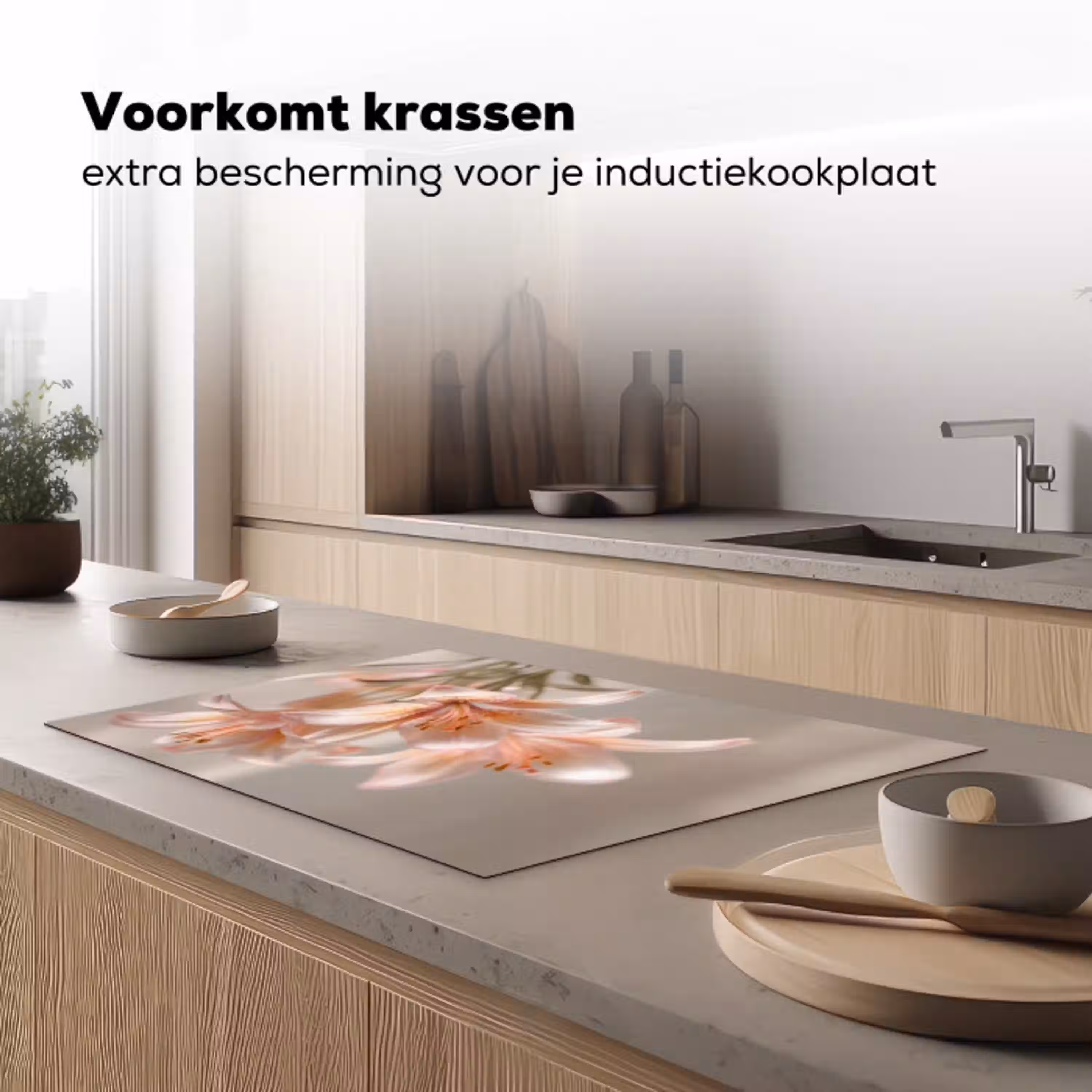 Lelies - Meeldraden - Roze - Wazig Inductie beschermer vinyl 3mm klein -sfeer1