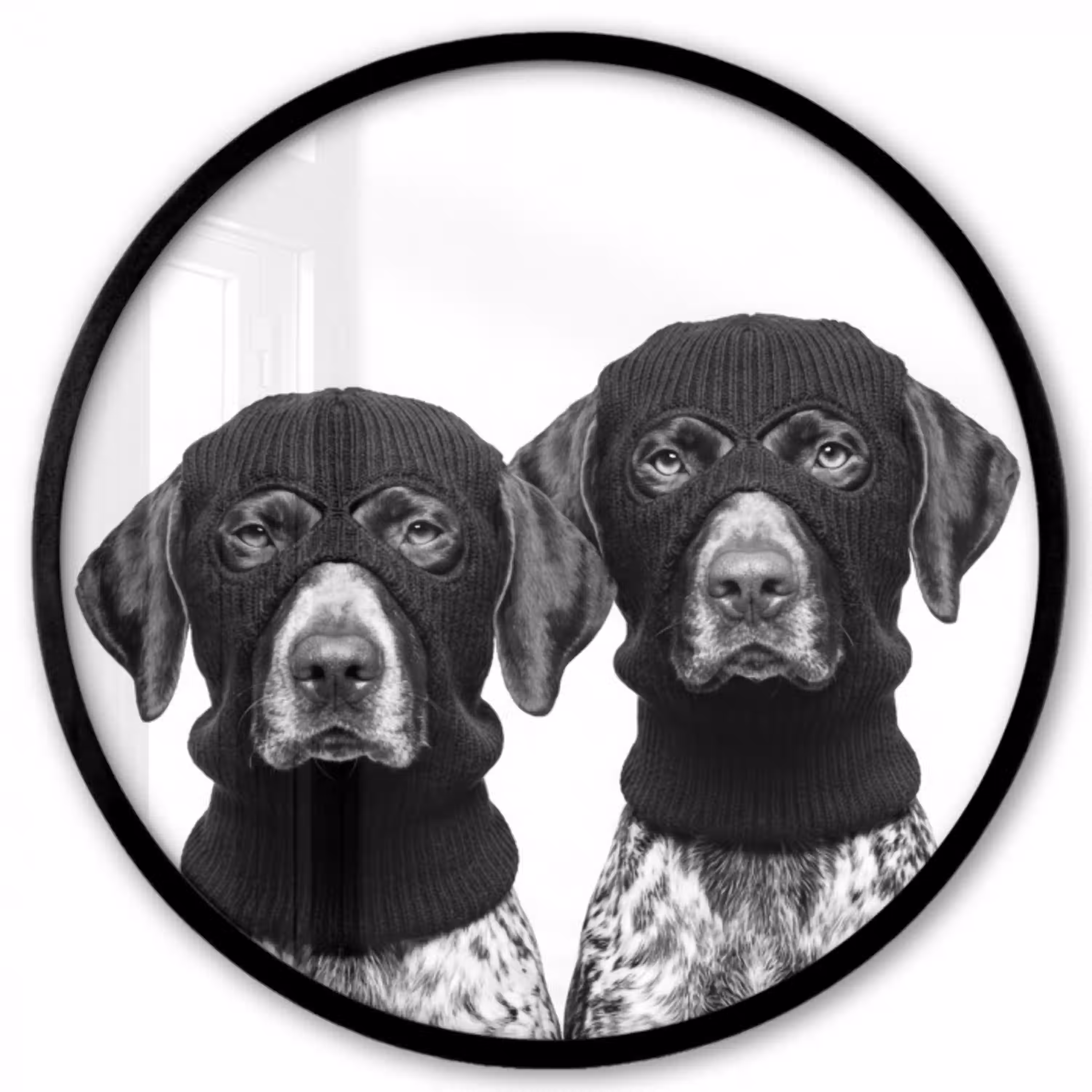Honden - Bivakmuts - Zwart - wit Fotolijst rond zonder passe partout klein -3d
