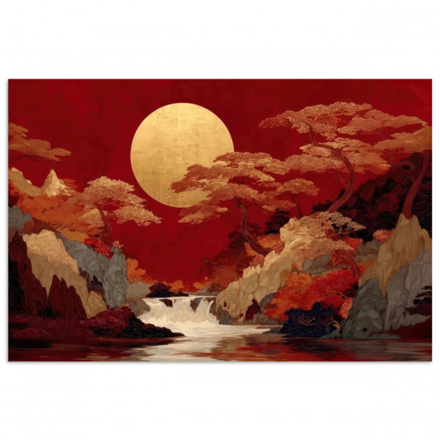 Volle maan - Landschap - Waterval poster papier klein -3d