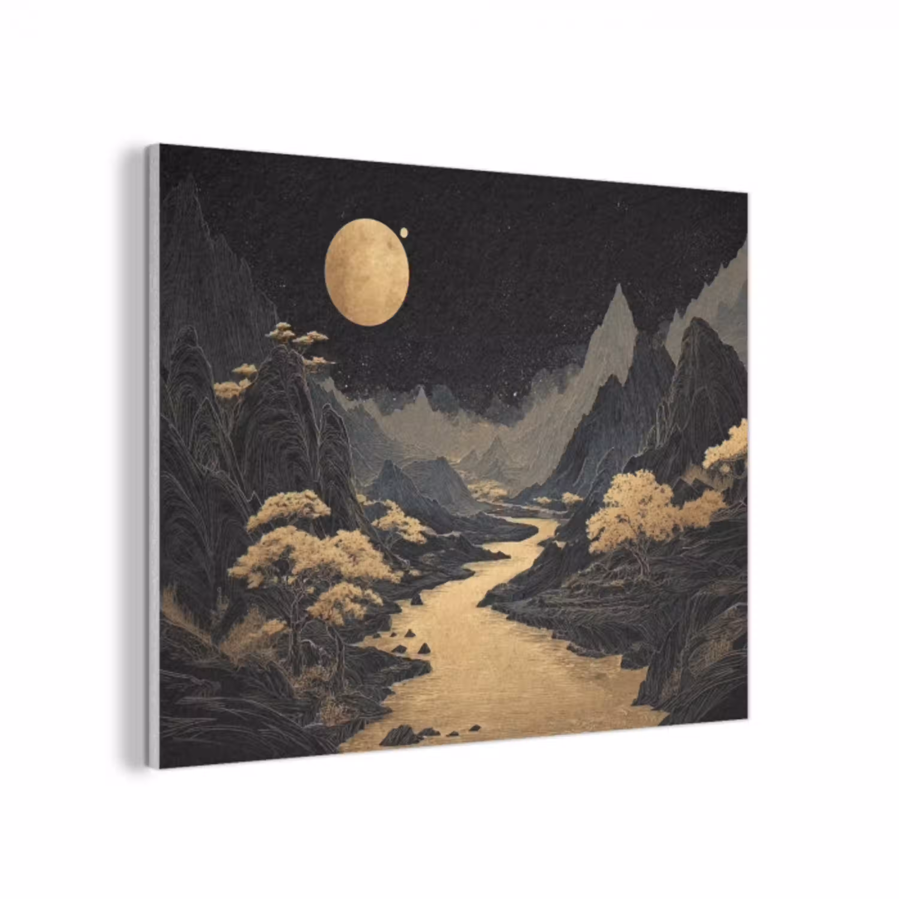 Gouden rivier - Bergen - Maan - Sterrenhemel PET vilt klein -3d