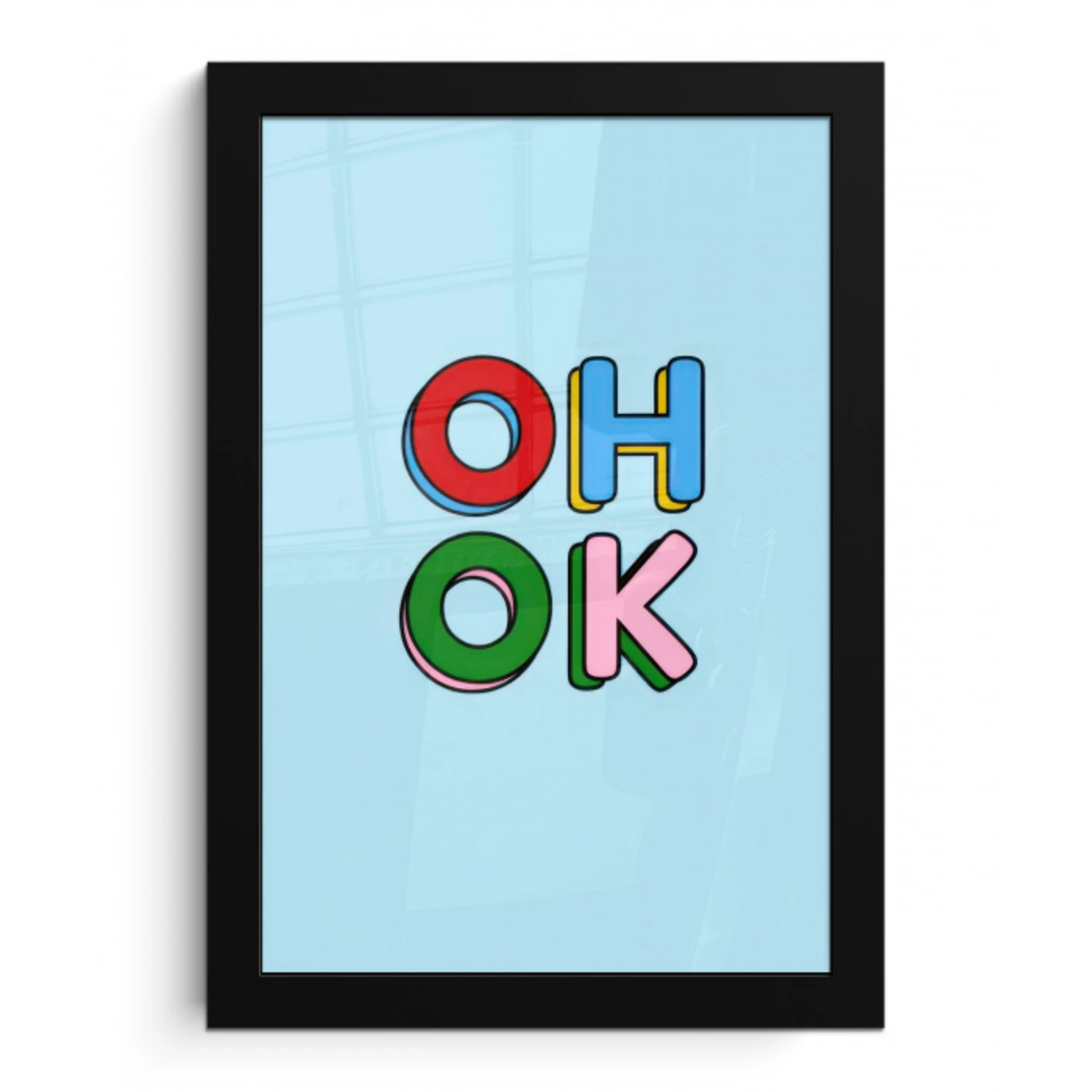 Oh ok - Blauw - Kleurrijk fotolijst zwart zonder passe partout klein -3d