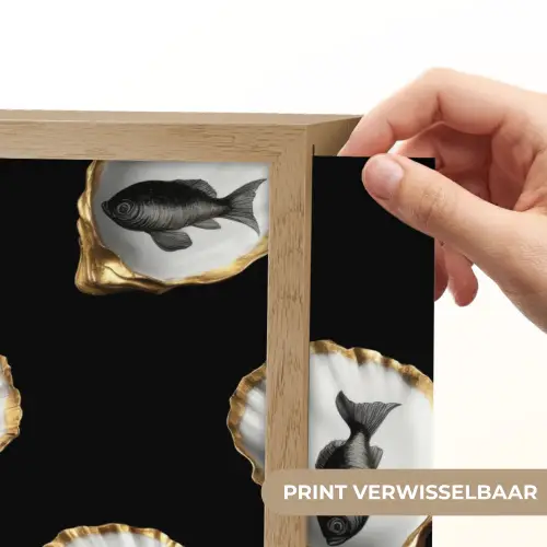 Oesters - Zwart - Vissen - Goud Light Box met batterij (Wandlamp) middel -USP_websiteprintNL