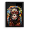 Chimpansee - Aap - dieren - Graffiti - Bril - Koptelefoon - Kleuren fotolijst zwart zonder passe partout klein -3d