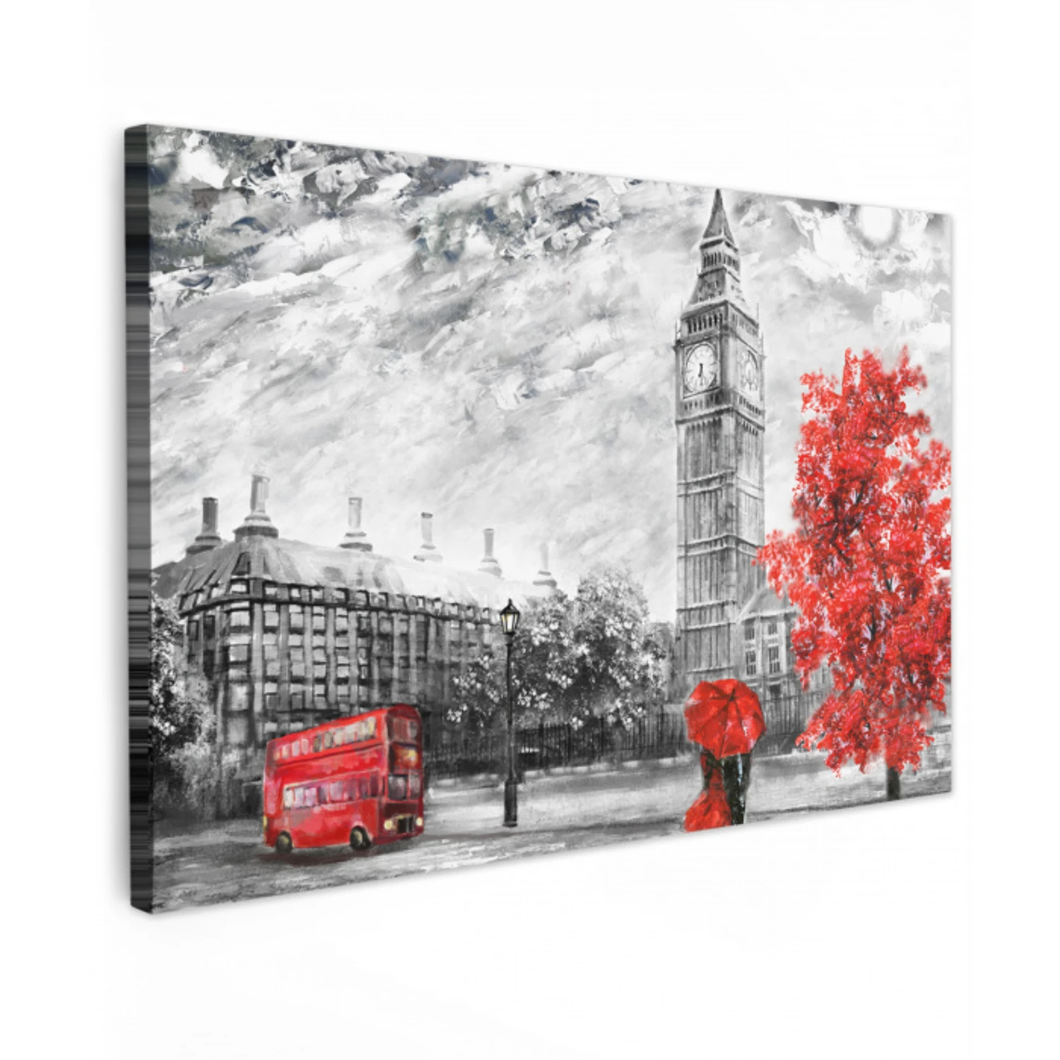 Schilderij - Big Ben - Rood - Paraplu canvas 2cm klein -z3d