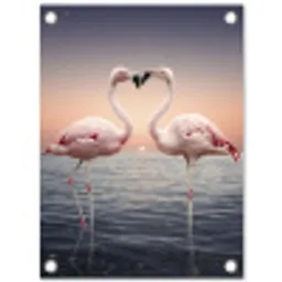 Flamingo - Hart - Zee - Romantisch tuinposter los doek klein -3d