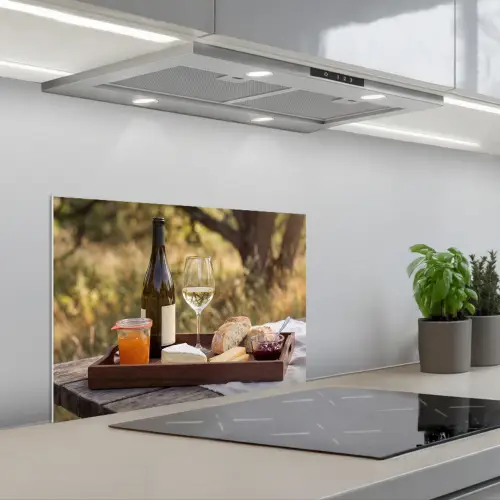 Picknick - Wijn - Kaasplankje keuken achterwand spatscherm klein -3d_schuin