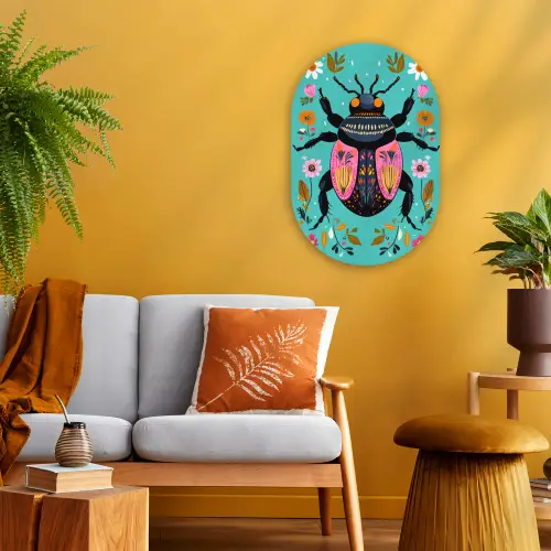 Kever - Bloemmotieven - Turquoise - Bladeren Wandcirkel Ovaal Forex klein -sfeer4