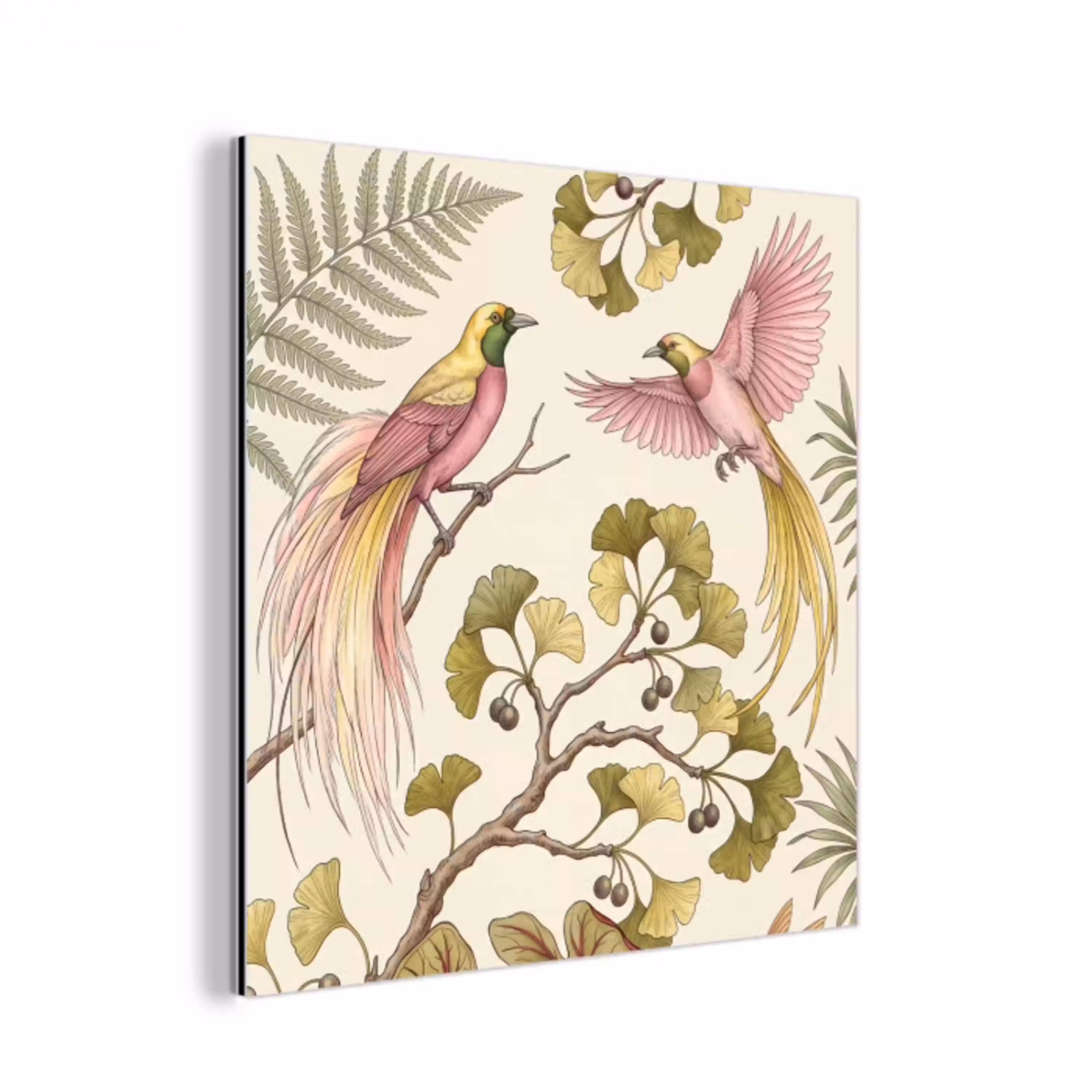 Vogels - Tropisch - Botanisch - Roze aluminium wit klein -3d