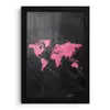 Wereldkaart - Roze - Marmer fotolijst zwart zonder passe partout klein -3d
