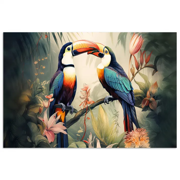 Toekan - Vogels - Bloemen - Natuur - Jungle poster papier klein -3d