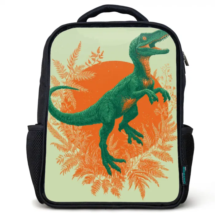 Dinosaurus - Groen - Planten - Cirkel Rugzak - Zwart middel -3d