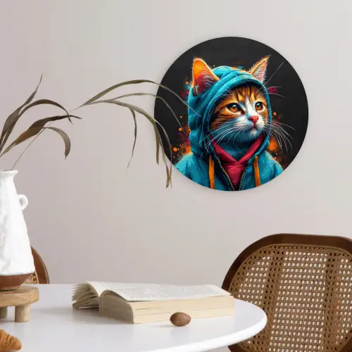 Graffiti - Kat - Zwart - Jas Wandcirkel kunststof plaat 5mm dik klein -sfeer4