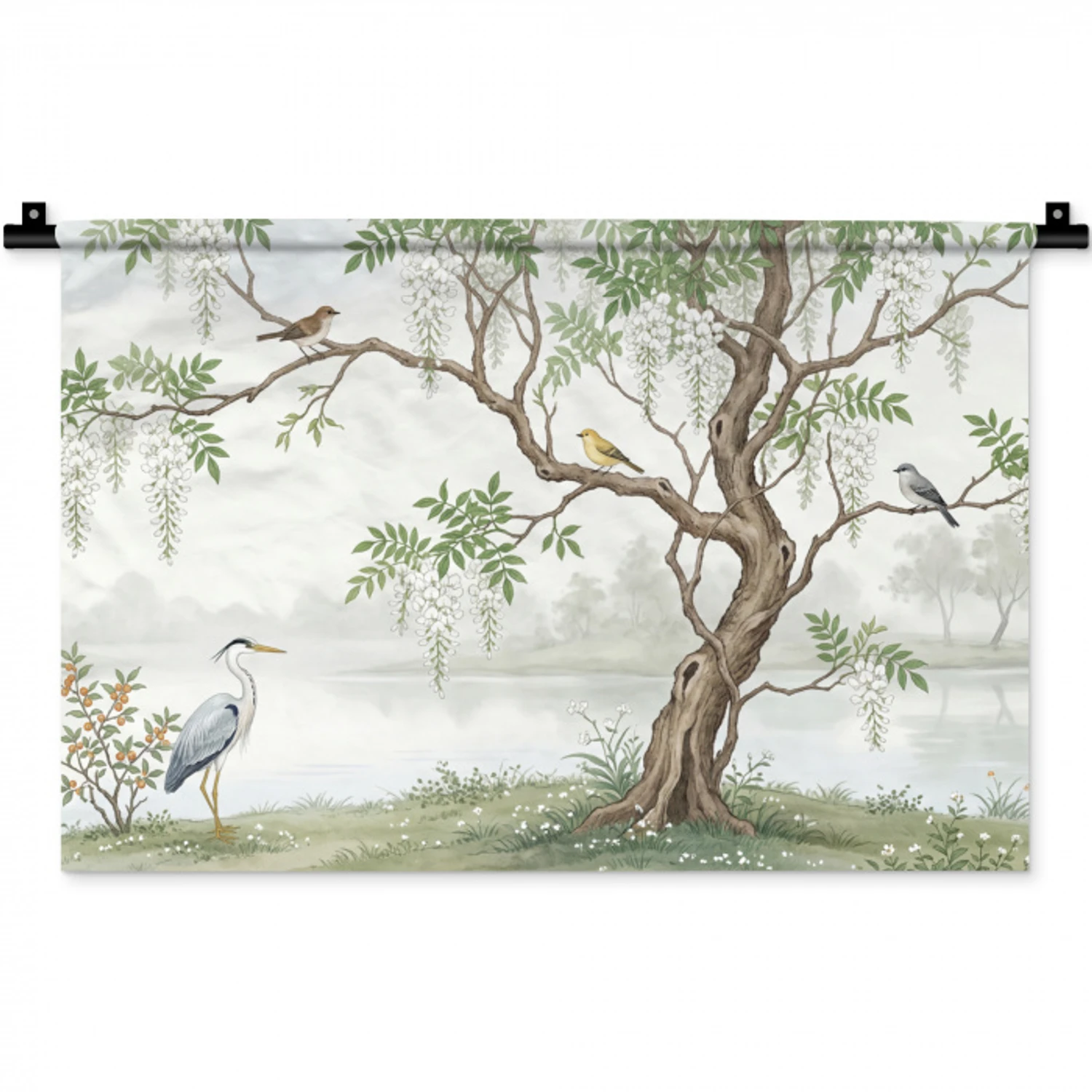 Reiger - Landschap - Groen Wandkleed katoen klein -zz3d