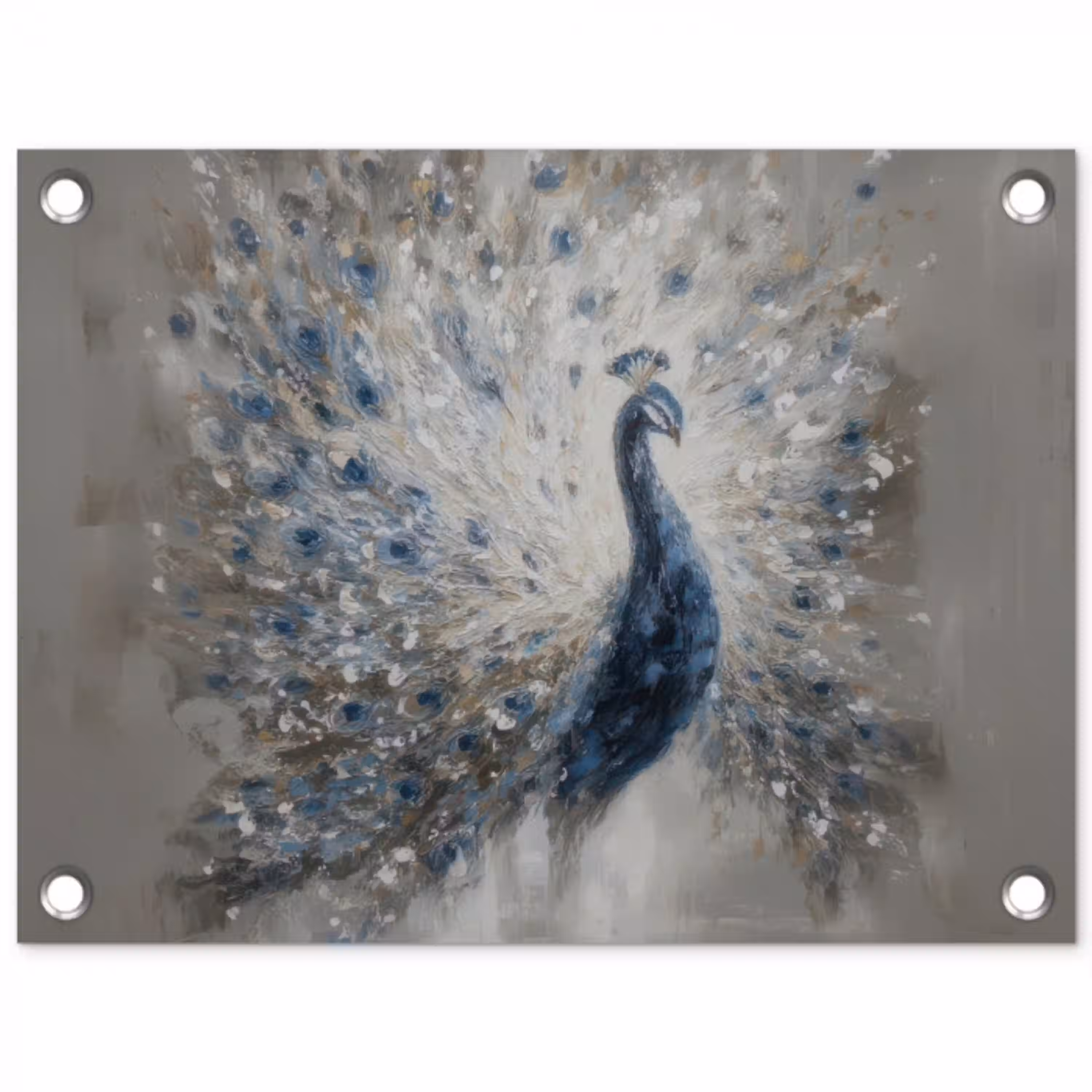 Pauw - Veren - Verf - Blauw tuinposter los doek klein -3d
