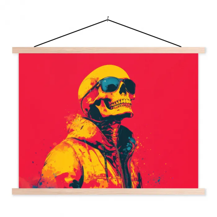 Zonnebril - Schedel - Jas - Rood textielposter latten blank klein -3d