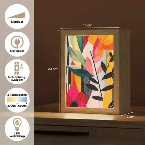 Bloemen - Bladeren - Abstract - Kleurrijk Light Box met kabel (Tafellamp) klein -USP_NL