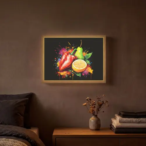 Paprika - Peer - Citroen - Graffiti - Verf - Abstract Light Box met batterij (Wandlamp) middel -sfeer4