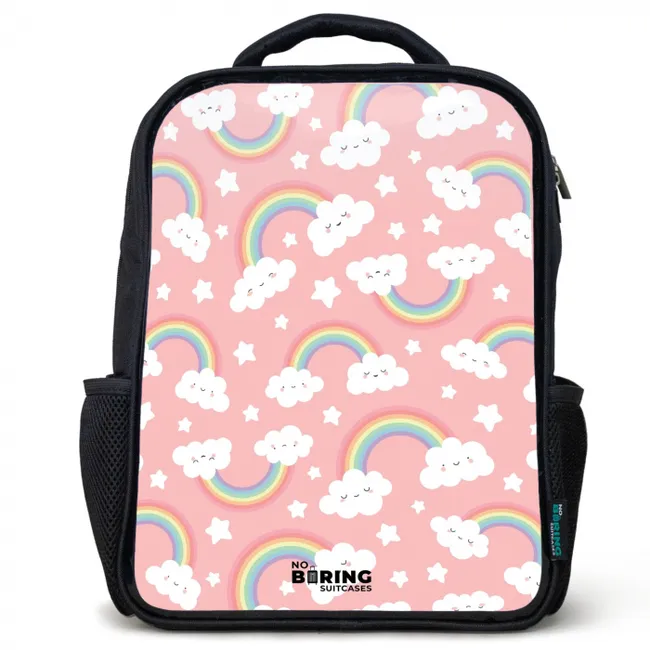 Roze met regenboog patroon Rugzak - Zwart middel -3d