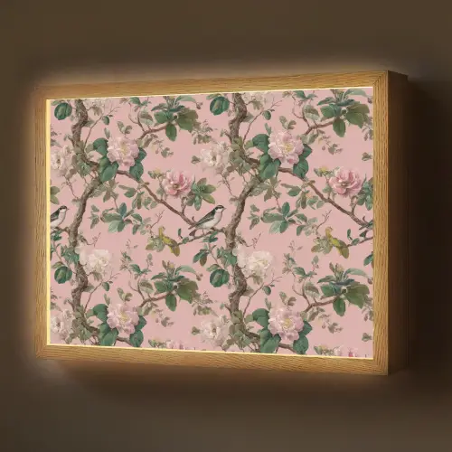 Pioenrozen - Botanisch - Vogel Light Box met batterij (Wandlamp) middel 907 -z3d_website