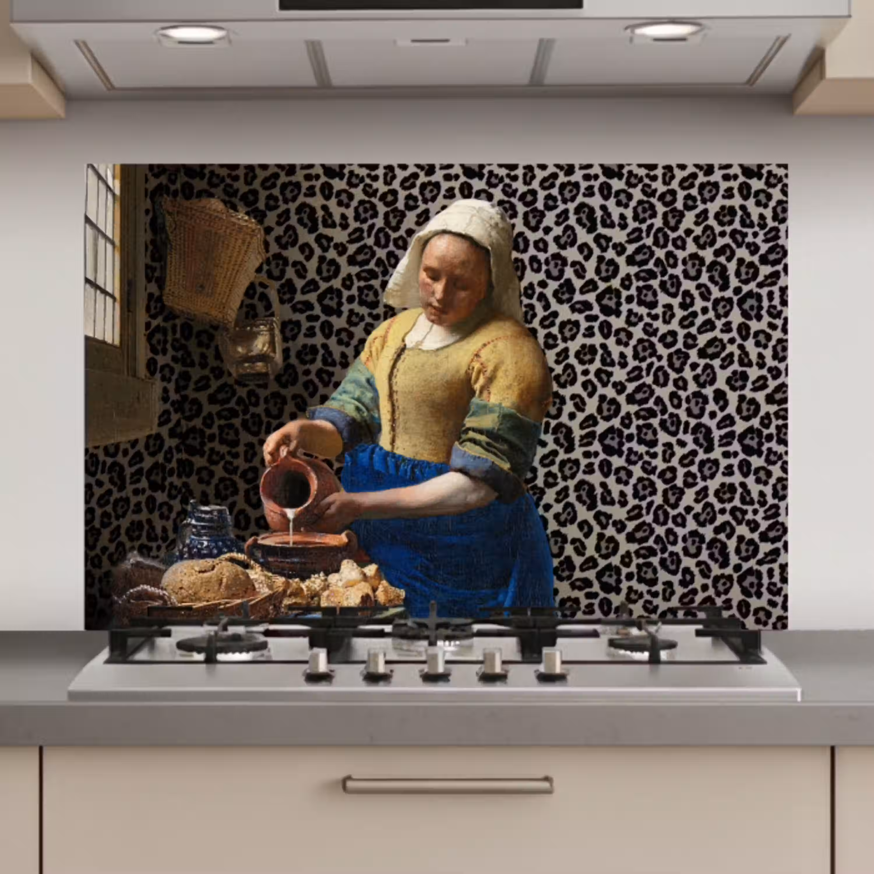 Melkmeisje - Kunst - Panterprint - Vermeer - Schilderij - Oude meesters keuken achterwand spatscherm klein -3d_website