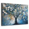 Boom - Blauw - Goud - Abstract Textielframe zwart klein -3d
