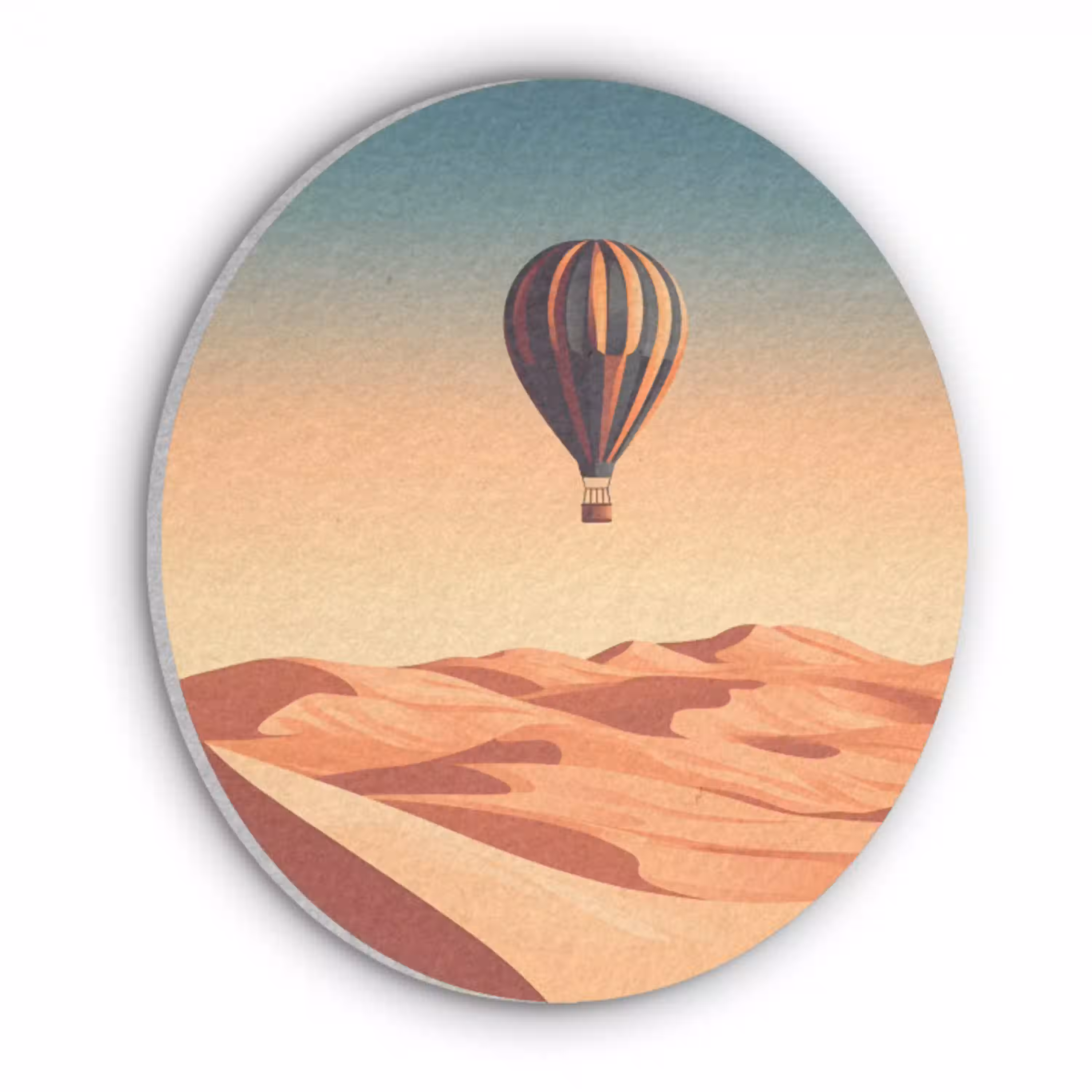 Luchtballon - Woestijn - Zonsondergang - Blauw Akoestische PET Vilt - Rond klein -3d