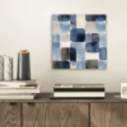 Patroon - Blauw - Vierkanten aluminium wit klein -sfeer1