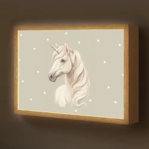 Eenhoorn - Wit - Stippen Light Box met batterij (Wandlamp kind) middel -z3d_website
