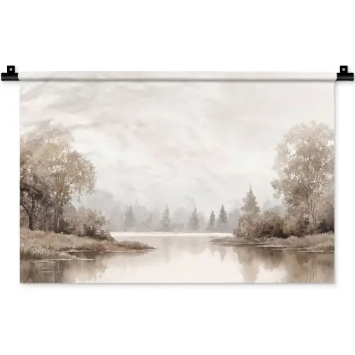 Rivierlandschap - Minimalistisch - Aardetinten Wandkleed katoen klein -zz3d
