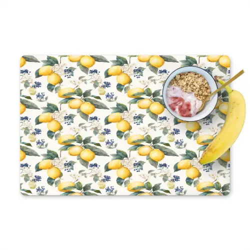 Frans - Citroen -  Citrus - Bloesem - Geel - Groen - Blauw Placemat vinyl groot 368 -zzzproduct_Kitchenyeah-website