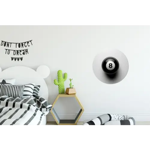 Biljartbal - Getal - Acht - Wit Wandcirkel aluminium klein -kinderkamer