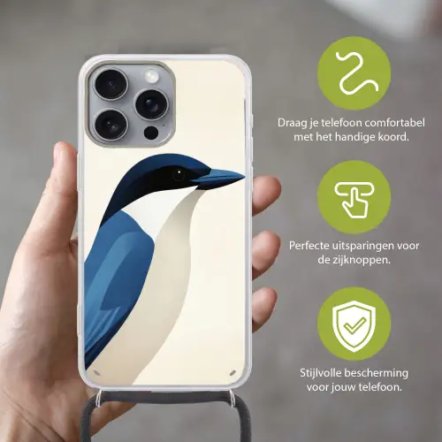 Illustratie - Blauw - Vogel Hoesje iPhone 16 Pro Max met koord klein -sfeer2_NL