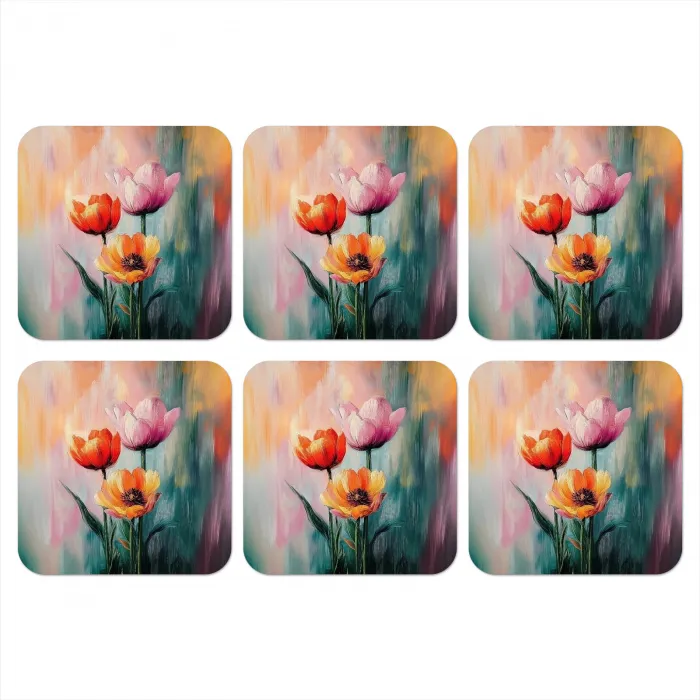 Dromerig - Bloemen - Verfijnde details onderzetter kurk middel -3d