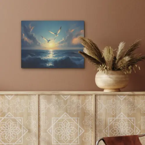 Meeuwen - Zee - Wolken -Blauw PET vilt klein -sfeer4