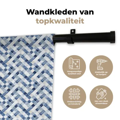 Diamant - Patroon - Blauw - Wit Wandkleed katoen klein 269 -sfeer2