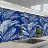 Blad - Palm - Blauw keuken achterwand 2 middel 871 -3d_schuin